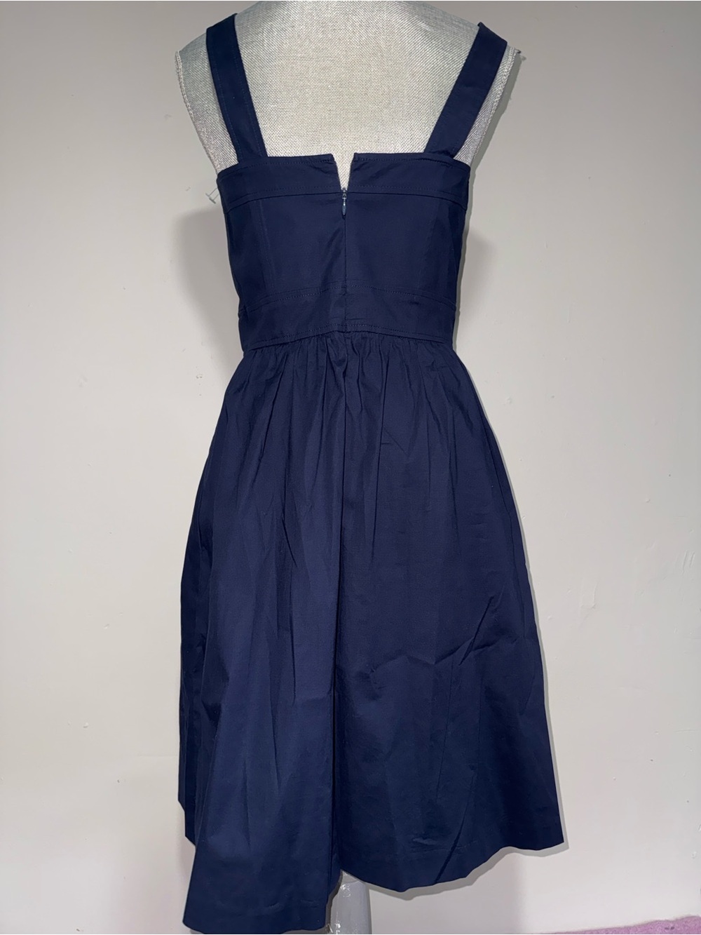 Shoshanna Navy Square-Neck Midi Dress with Gold Buckle - Picture 2 of 4